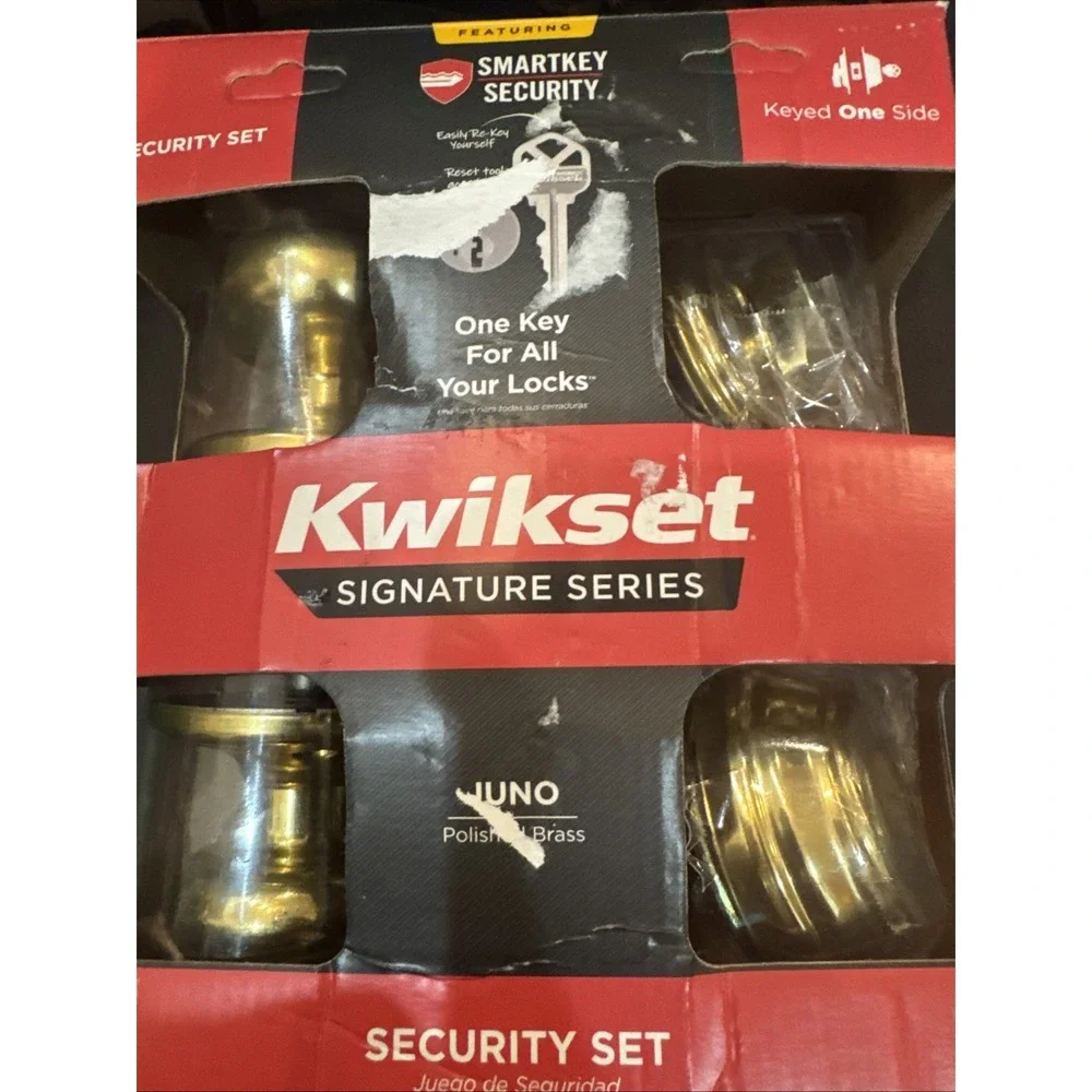 Kwikset Juno Keyed Entry Door Knob / Deadbolt Combo polished brass 991j 3 swt k4